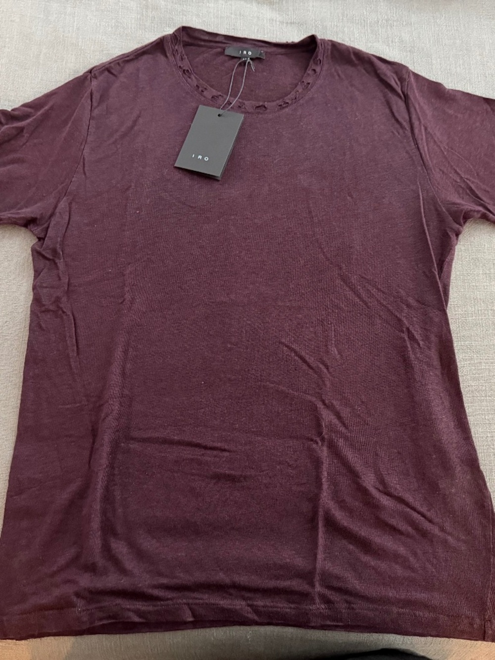 IRO AH365 Hally Men’s Distressed 100% Linen T-Shirt Medium Burgundy NWT